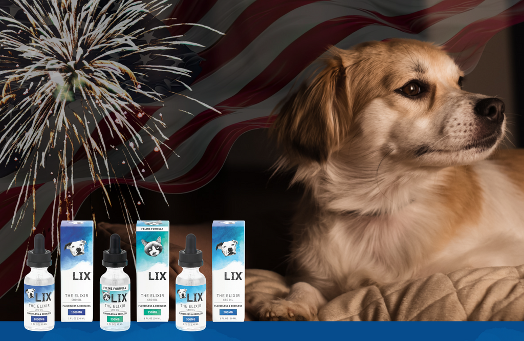 Fireworks anxiety guide for dogs and cats from LIX Pet Wellness | CBD Elixirs for Pet Fireworks Anxiety | Calm Dog Fireworks
