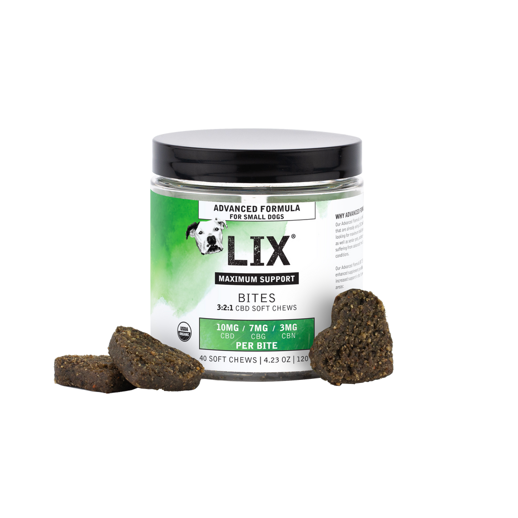 Advanced Formula BITES with CBD, CBG and CBN for senior pet wellness by LIX Pet Wellness